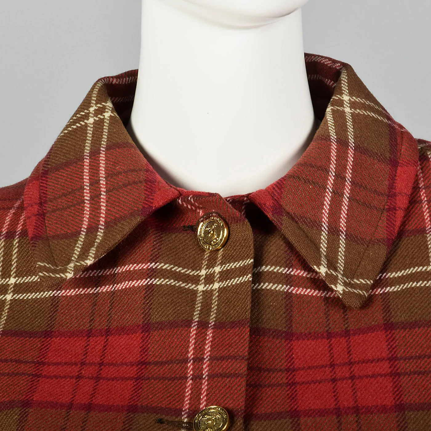 1970s Red Plaid Cape with Button Front