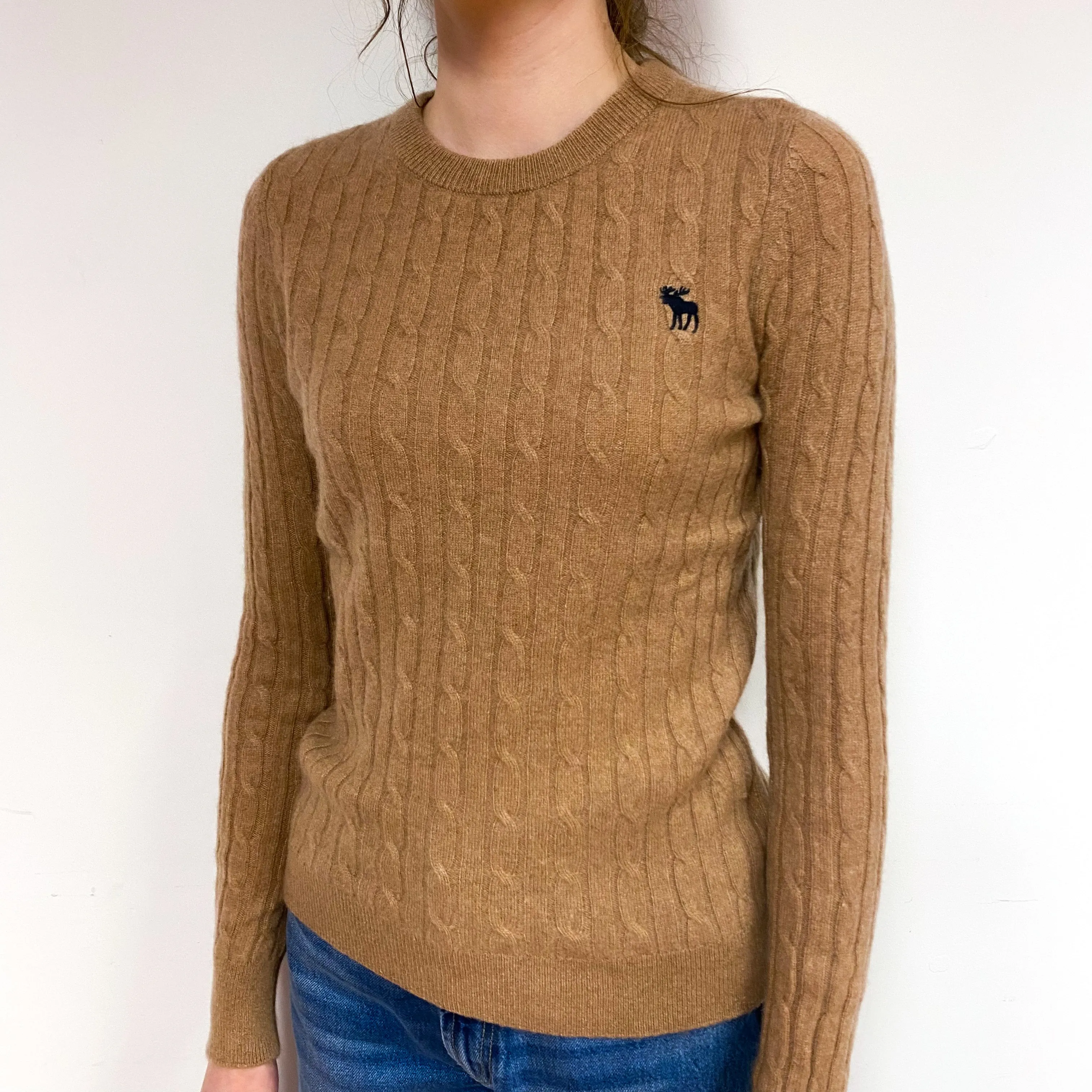 Abercrombie Camel Cable Cashmere Crew Neck Jumper Extra Small