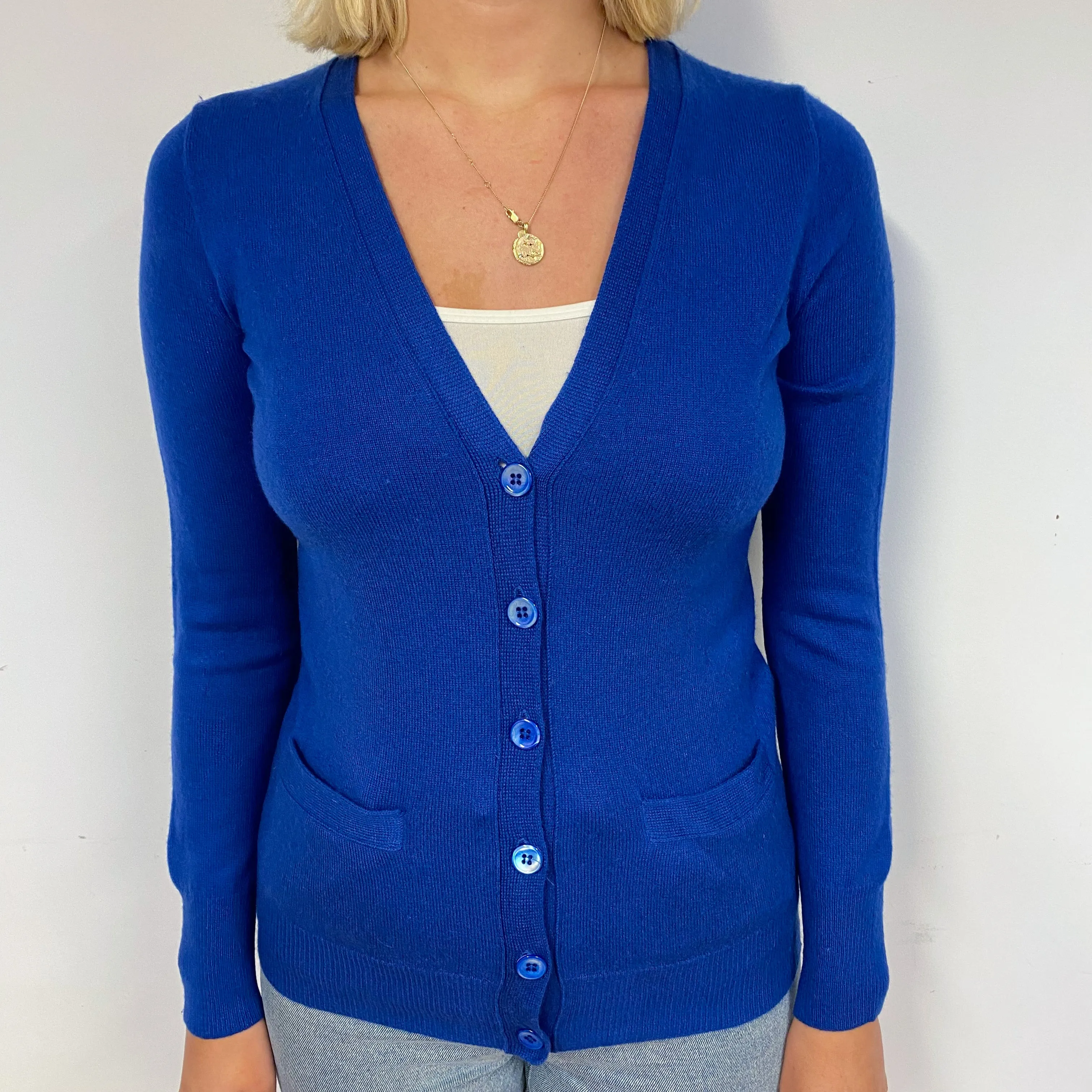 Admiral Blue Cashmere V- Neck Cardigan Small