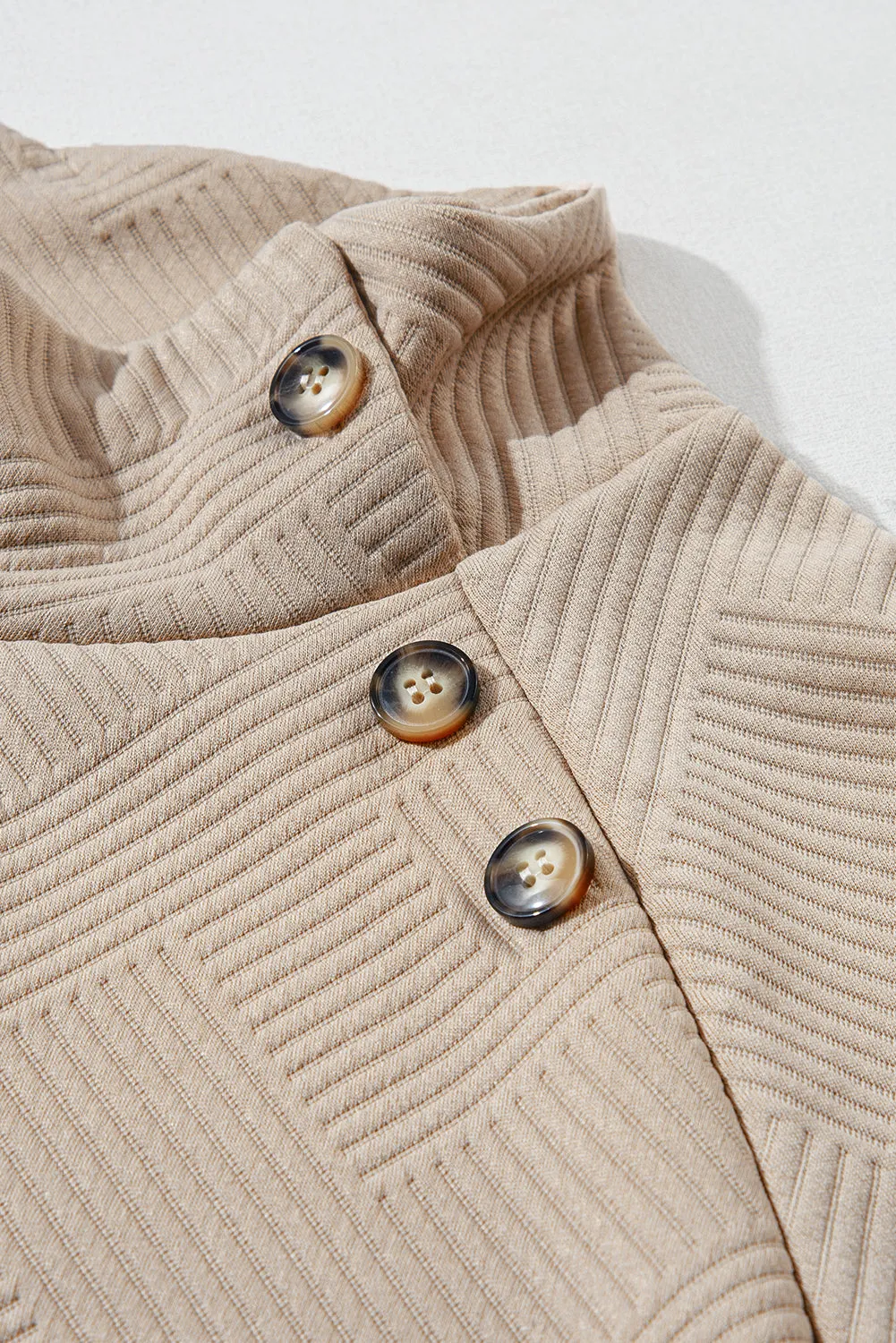 Apricot Asymmetric Buttons Detail High Neck Textured Sweatshirt