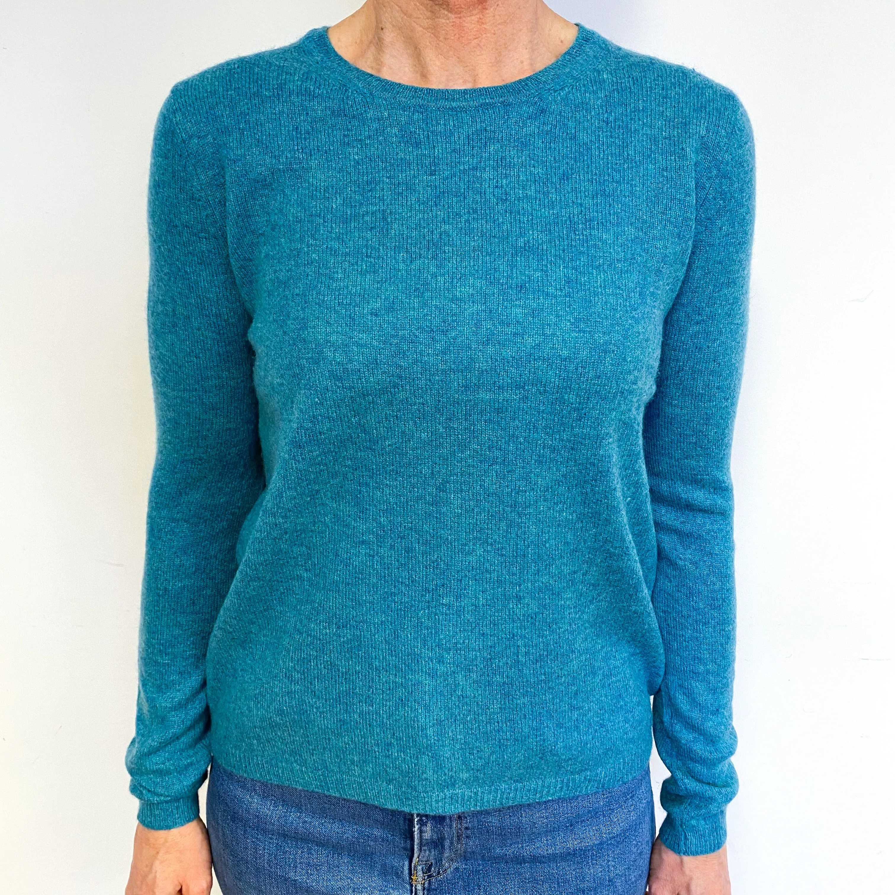 Aqua Blue Marl Cashmere Crew Neck Jumper Medium