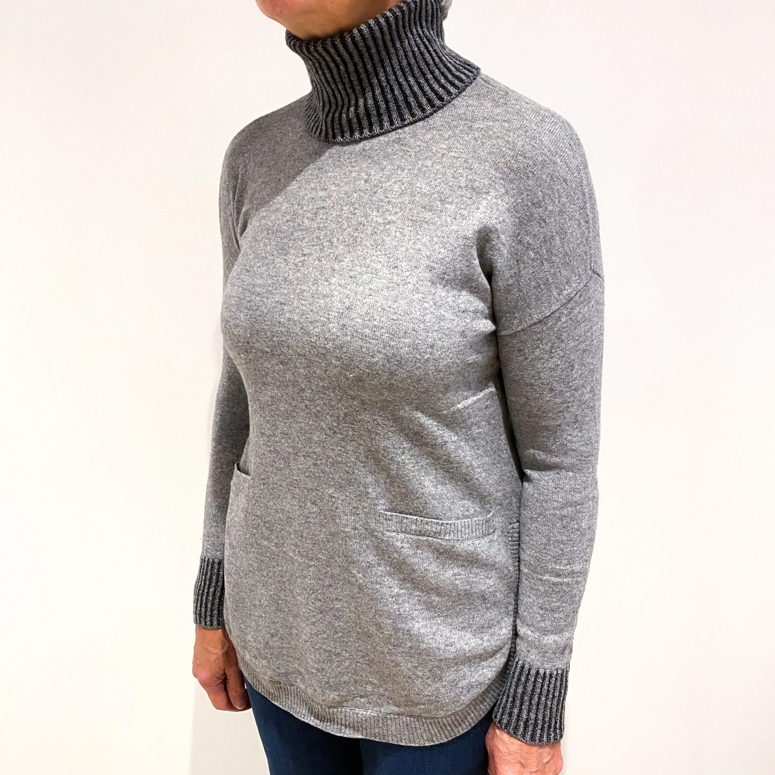 Ash Grey Cashmere Polo Neck Jumper