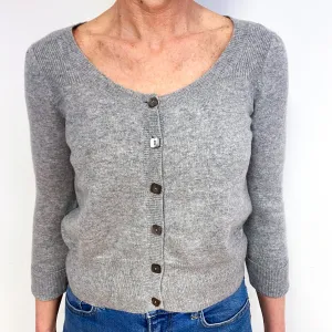 Ash Grey Cropped Cashmere Scoop Neck Cardigan Medium