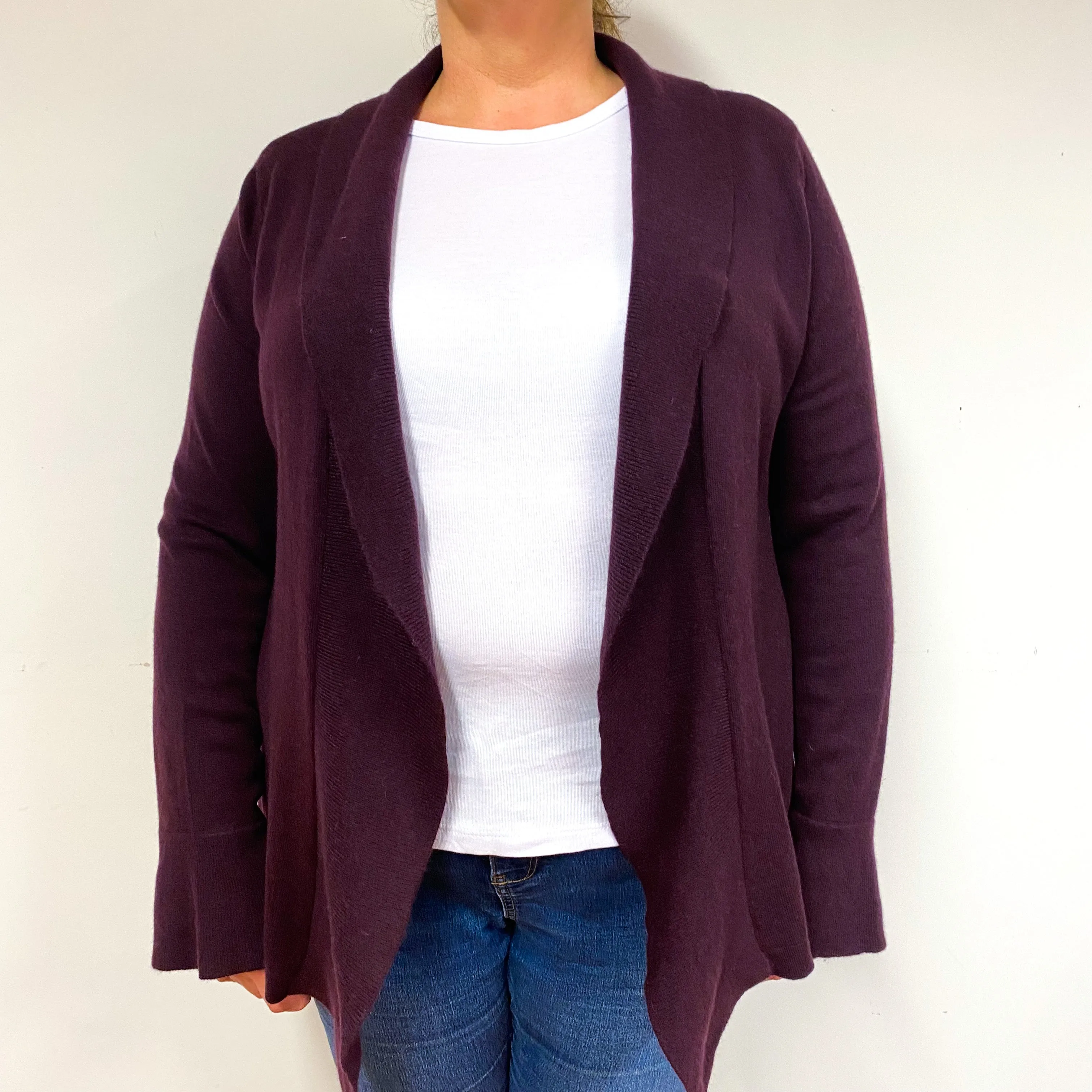 Aubergine Purple Cashmere Edge-Edge Cardigan Extra Large