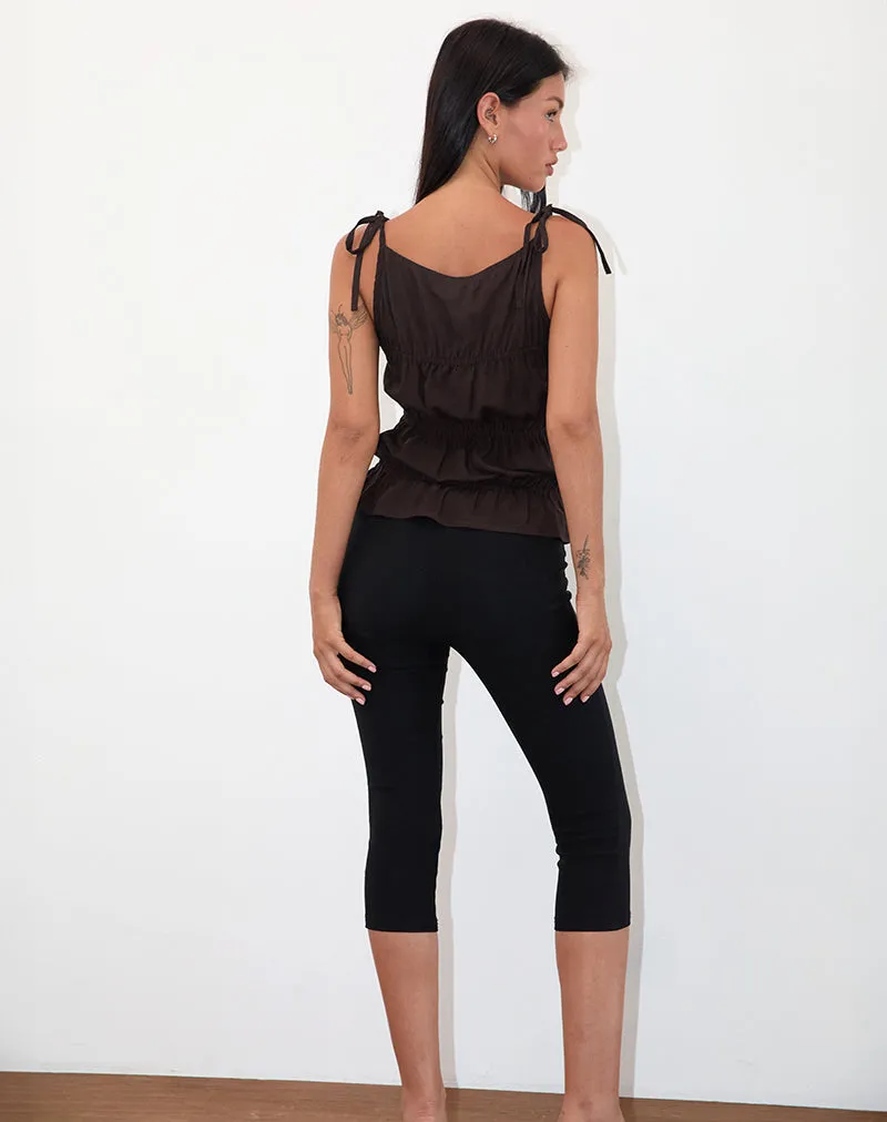 Beck Ruched Tie Strap Top in Bitter Chocolate