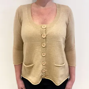 Beige Cashmere Scoop Neck Cardigan with Pockets Large