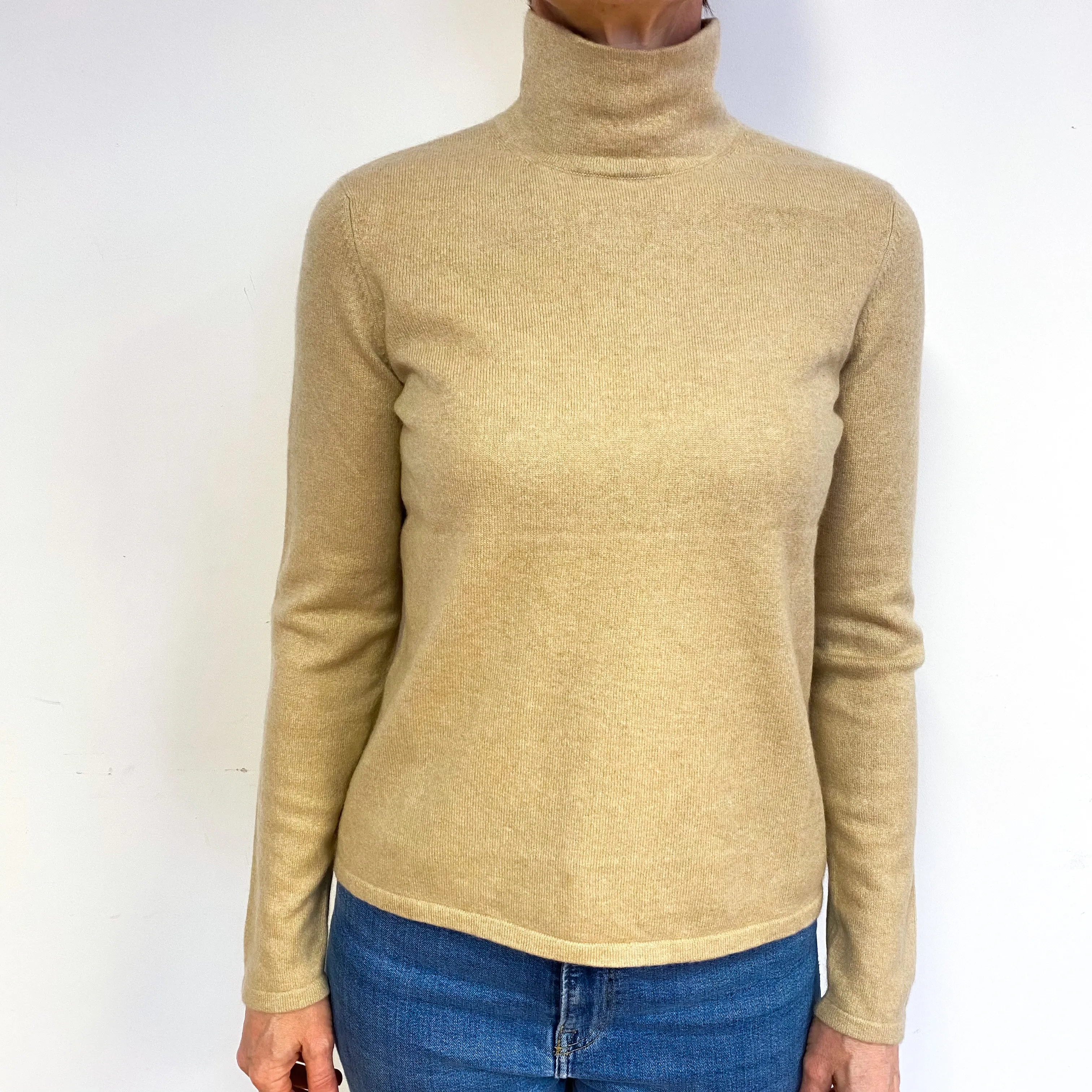 Beige Cashmere Turtle Neck Jumper Medium