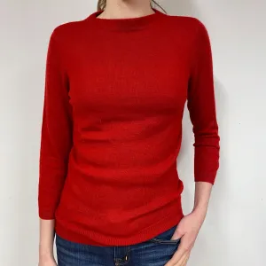 Berry Red 3/4 Sleeve Cashmere Crew Neck Jumper Extra Small