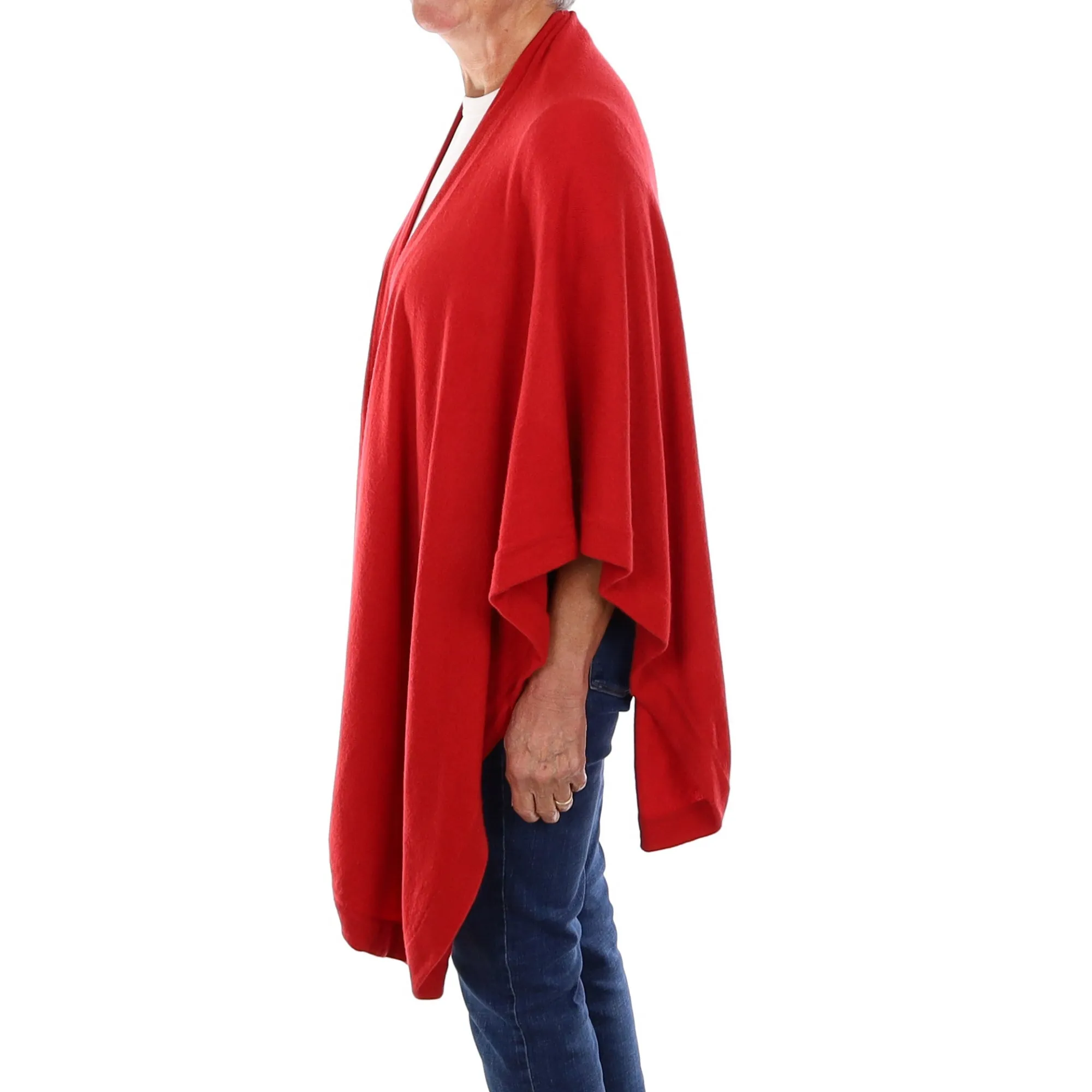 Berry Red Cashmere Oversized Cape One Size