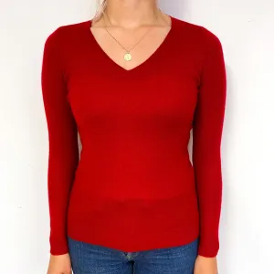 Berry Red Lightweight Cashmere V-Neck Jumper Small