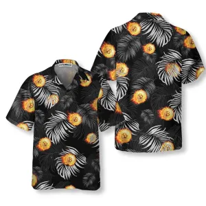 Bitcoin Flame And Tropical Pattern Hawaiian Shirt, Unique Bitcoin Shirt For Men & Women