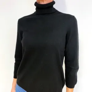 Black 3/4 Sleeve Cashmere Polo Neck Jumper Medium