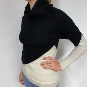 Black and Cream Cashmere Polo Neck Jumper Small