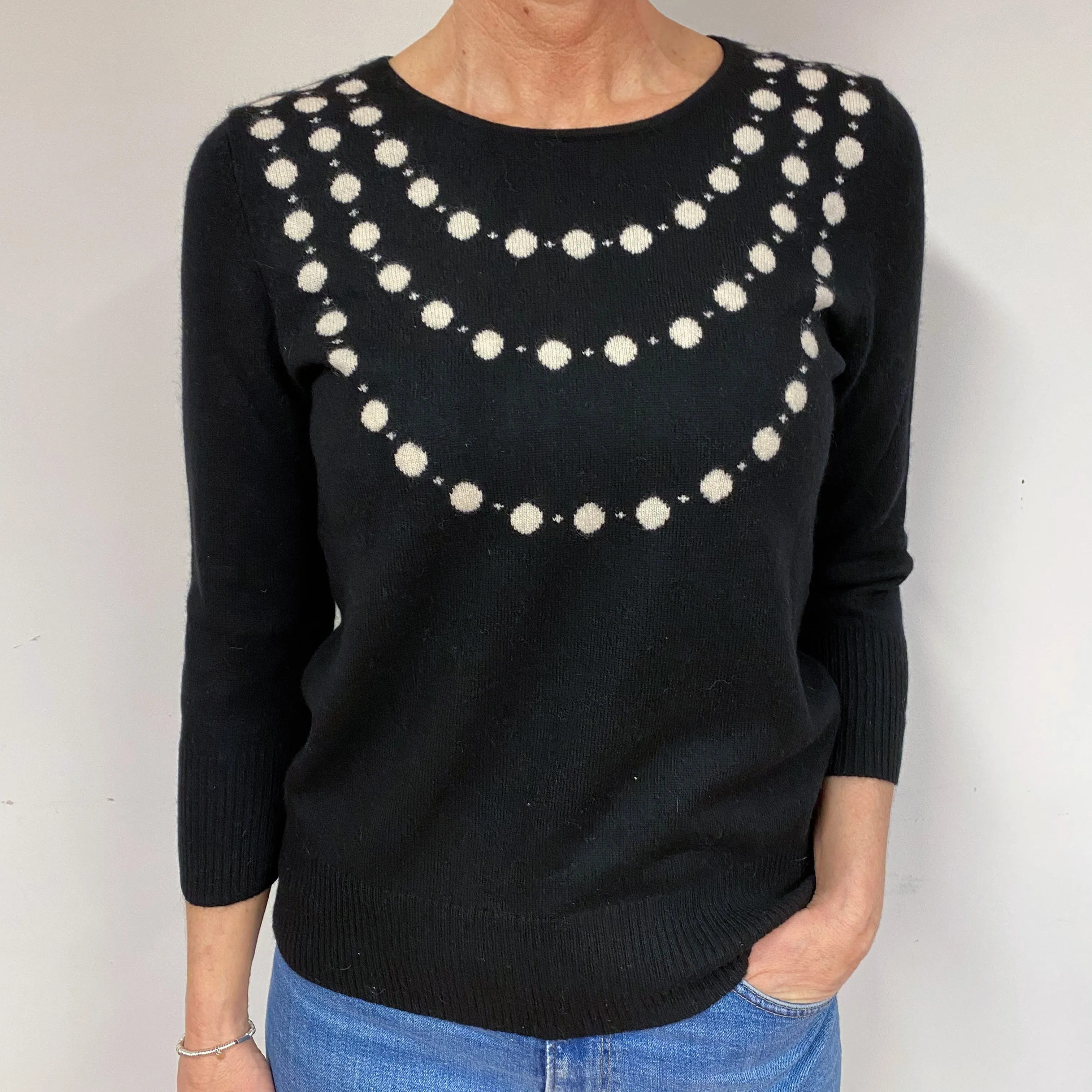 Black Bead Design Cashmere Crew Neck Jumper Medium