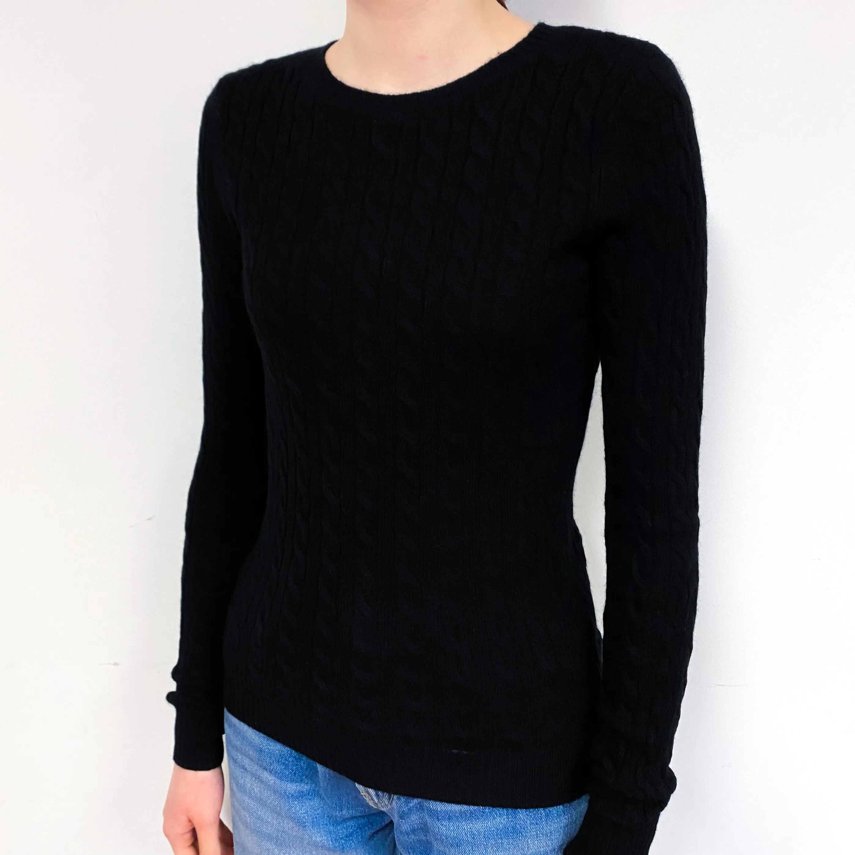 Black Cable Cashmere Crew Neck Jumper Extra Small