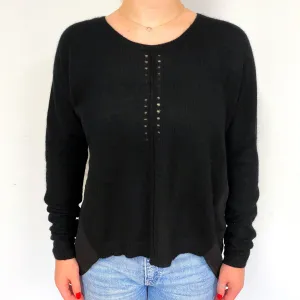 Black Cashmere Crew Neck Jumper with Silk Back Small