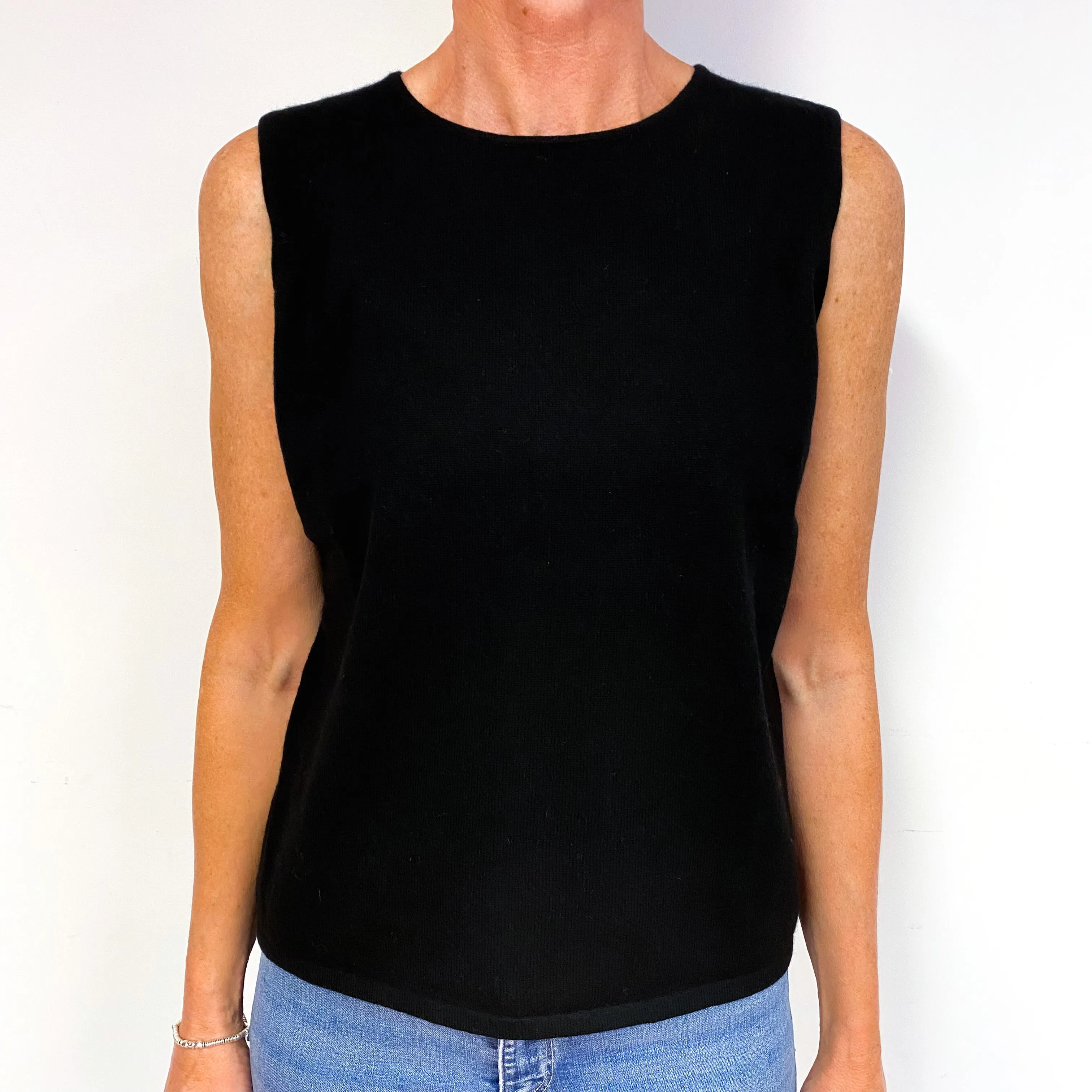 Black Cashmere Crew Neck Tank Top Medium