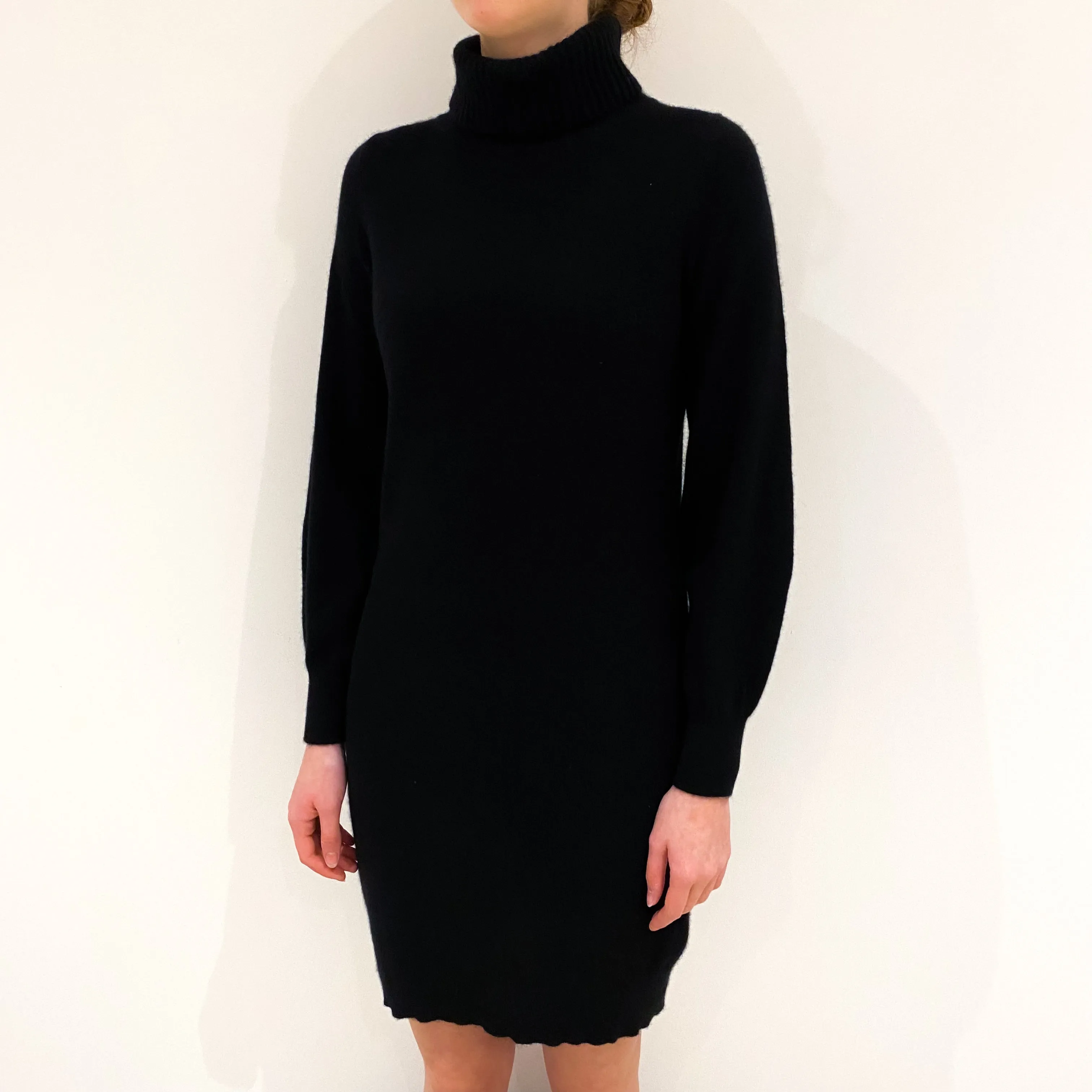 Black Cashmere Polo Neck Dress Extra Small