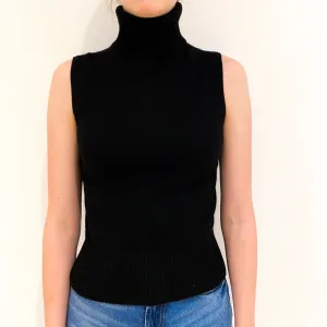 Black Cashmere Polo Neck Tank Top Jumper Extra Small