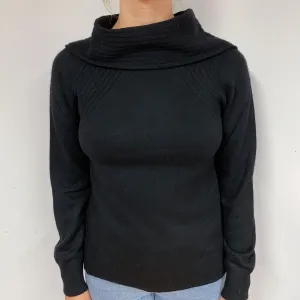 Black Cashmere Roll Neck Jumper Small