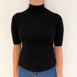 Black Cashmere Turtle Neck Short Sleeved Jumper Small