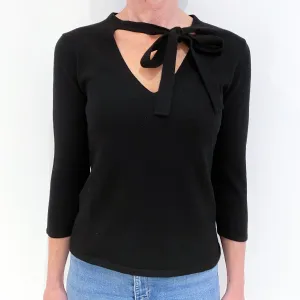 Black Cashmere V-Neck Jumper with Neck Tie Small