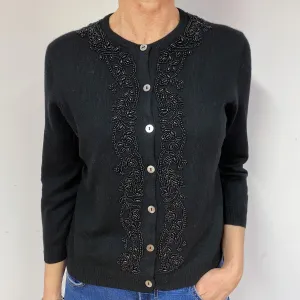 Black Embellished Cashmere Crew Neck Cardigan Medium