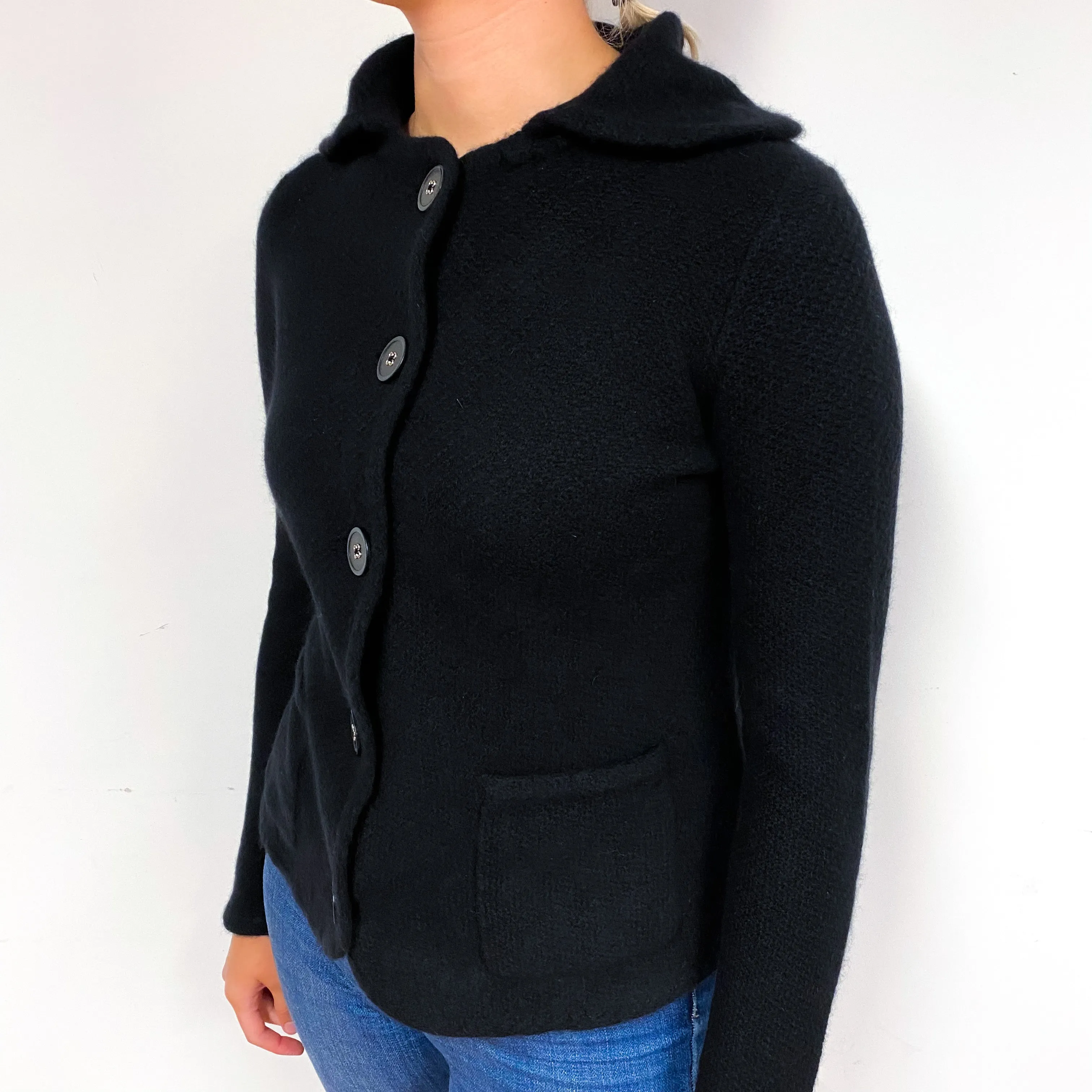 Black Heavy Knit Cashmere Collared Jacket with Pockets Small