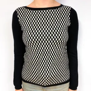 Black Ivory Geometric Cashmere Crew Neck Jumper Small