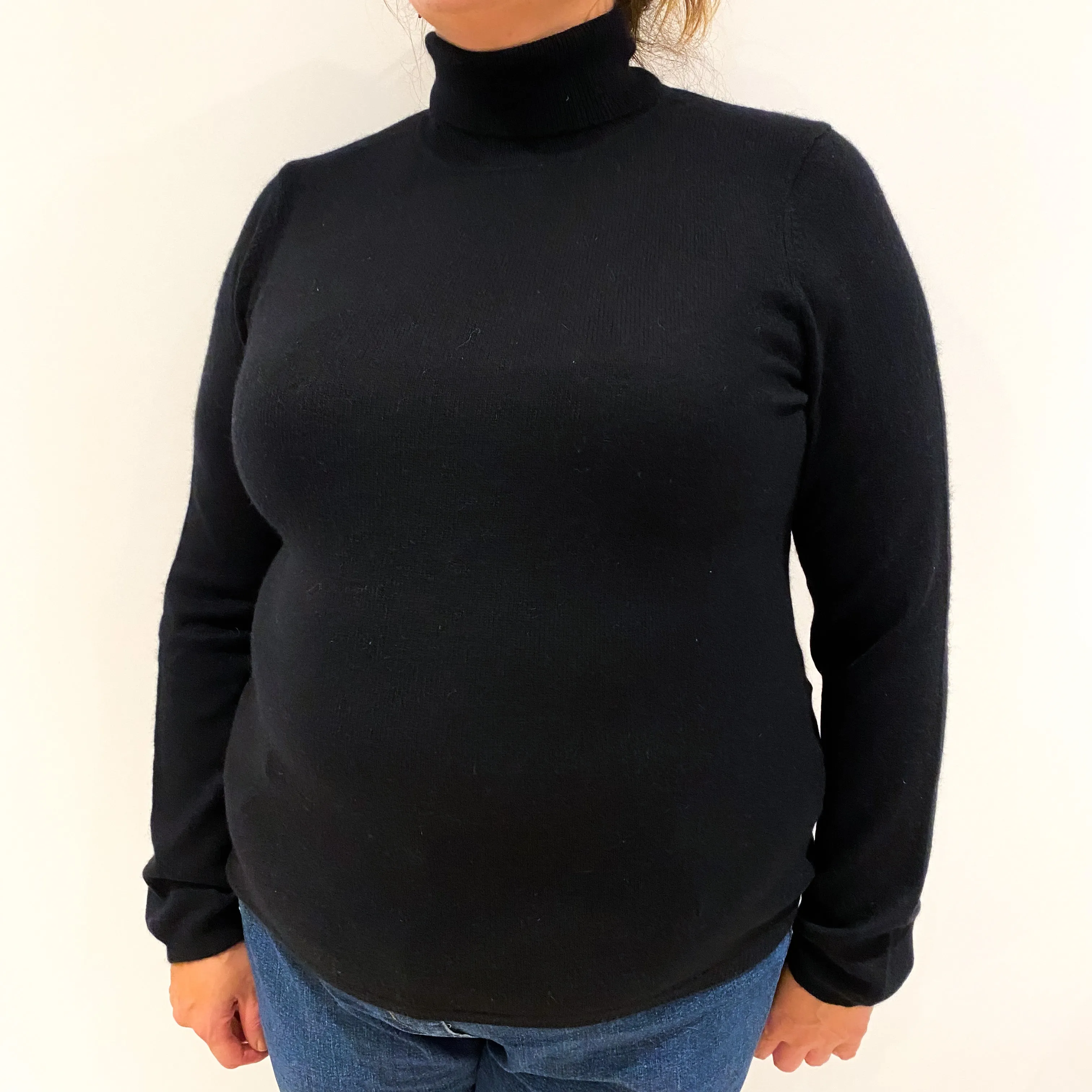 Black Lightweight Cashmere Polo Neck Jumper Extra Large