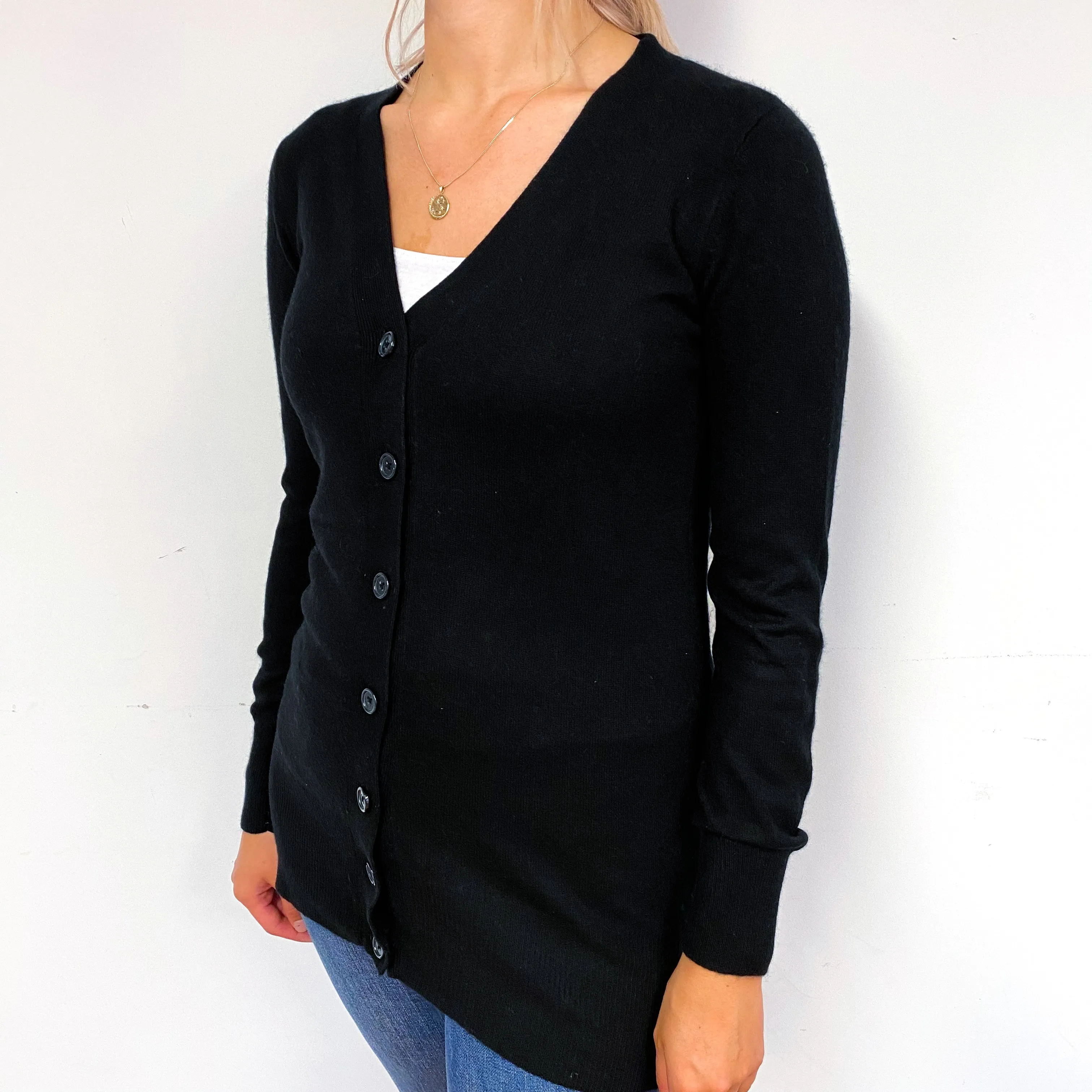 Black Longline Cashmere V-Neck Cardigan Small