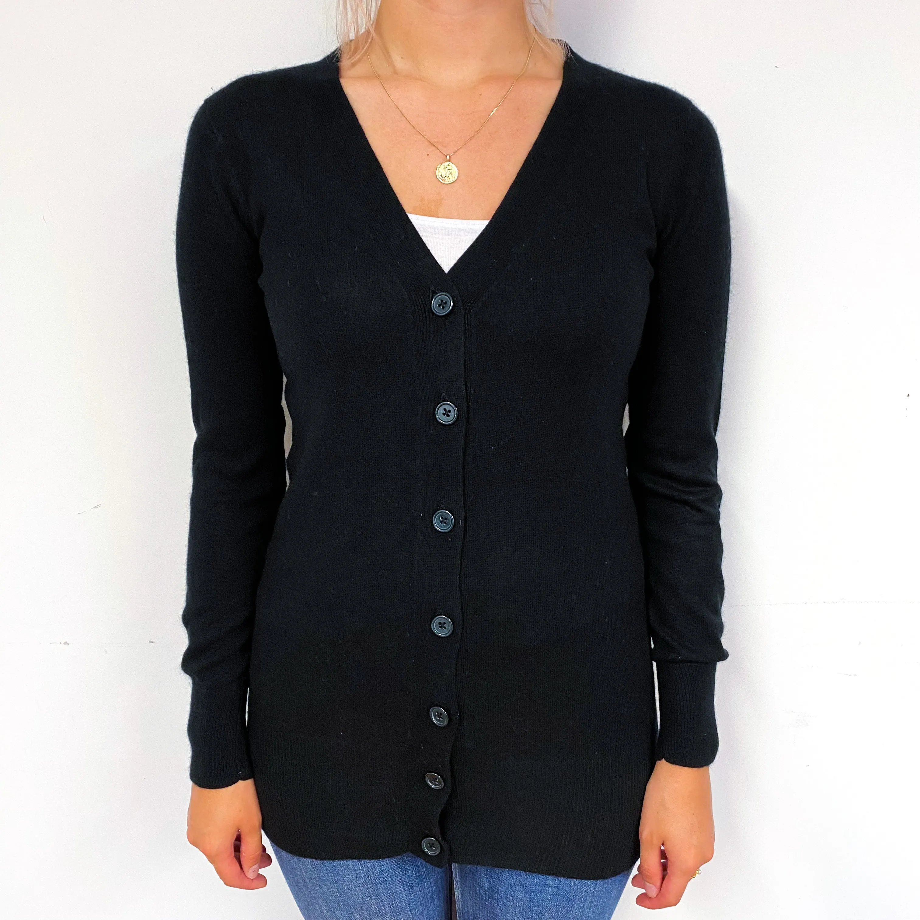 Black Longline Cashmere V-Neck Cardigan Small