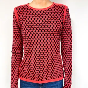 Black Pink Honeycomb Cashmere Crew Neck Jumper Extra Small