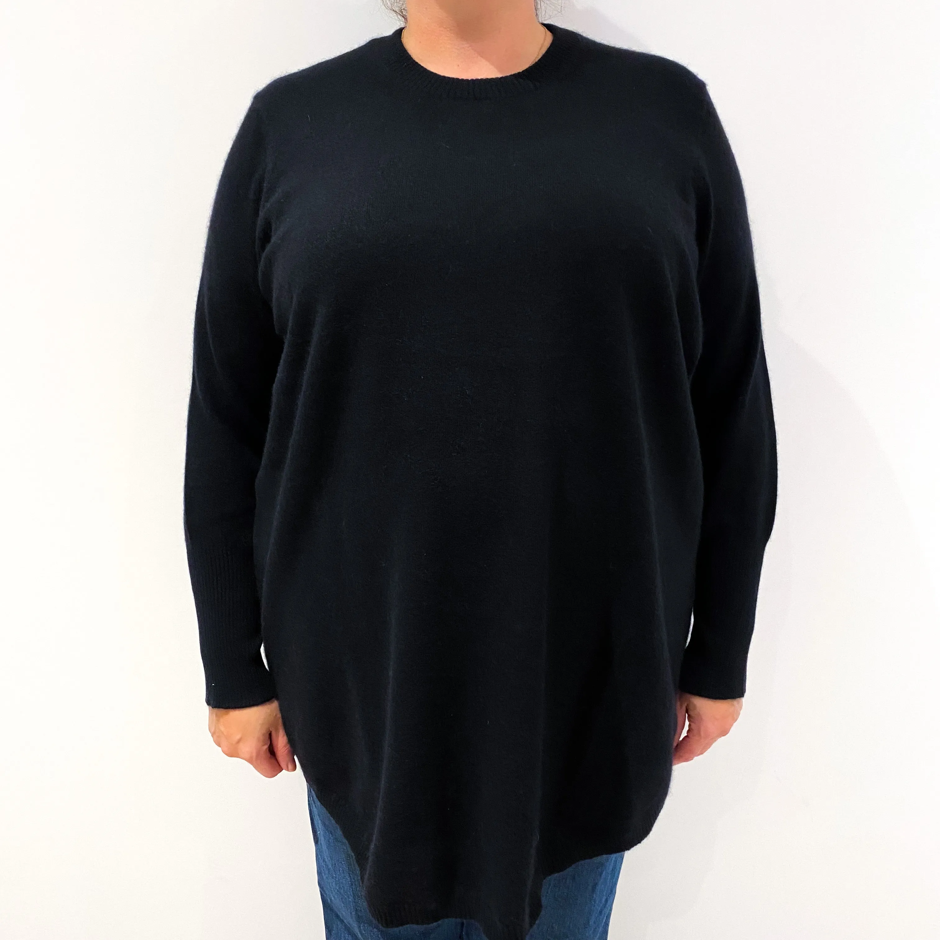 Black Scoop Hem Cashmere Crew Neck Tunic Jumper XXXL