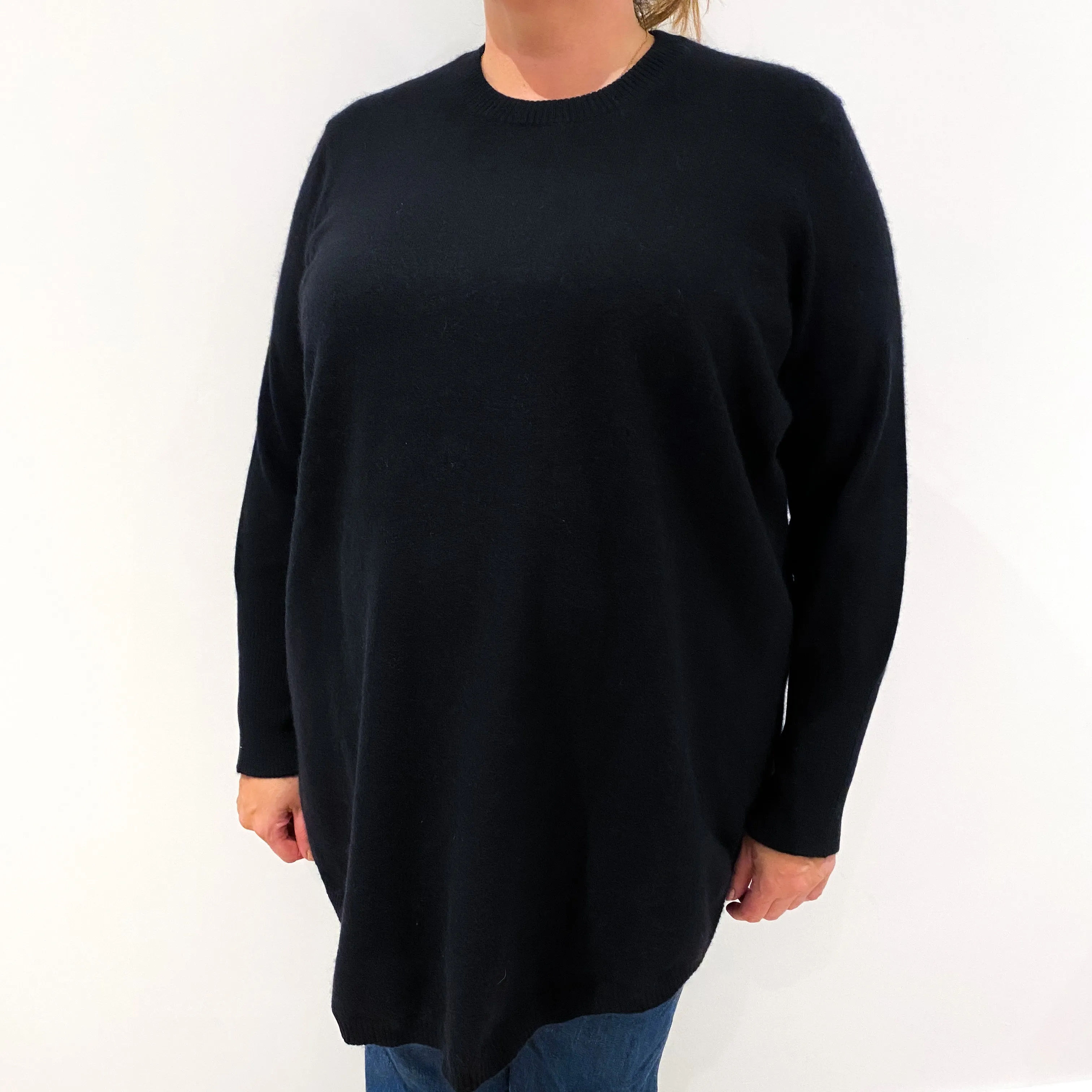 Black Scoop Hem Cashmere Crew Neck Tunic Jumper XXXL