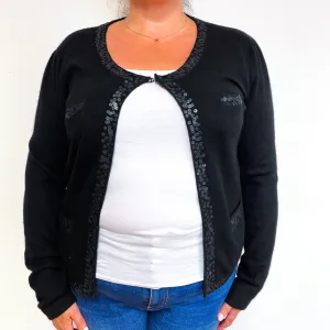 Black Sequinned Cashmere Cardigan with Pockets Extra Large