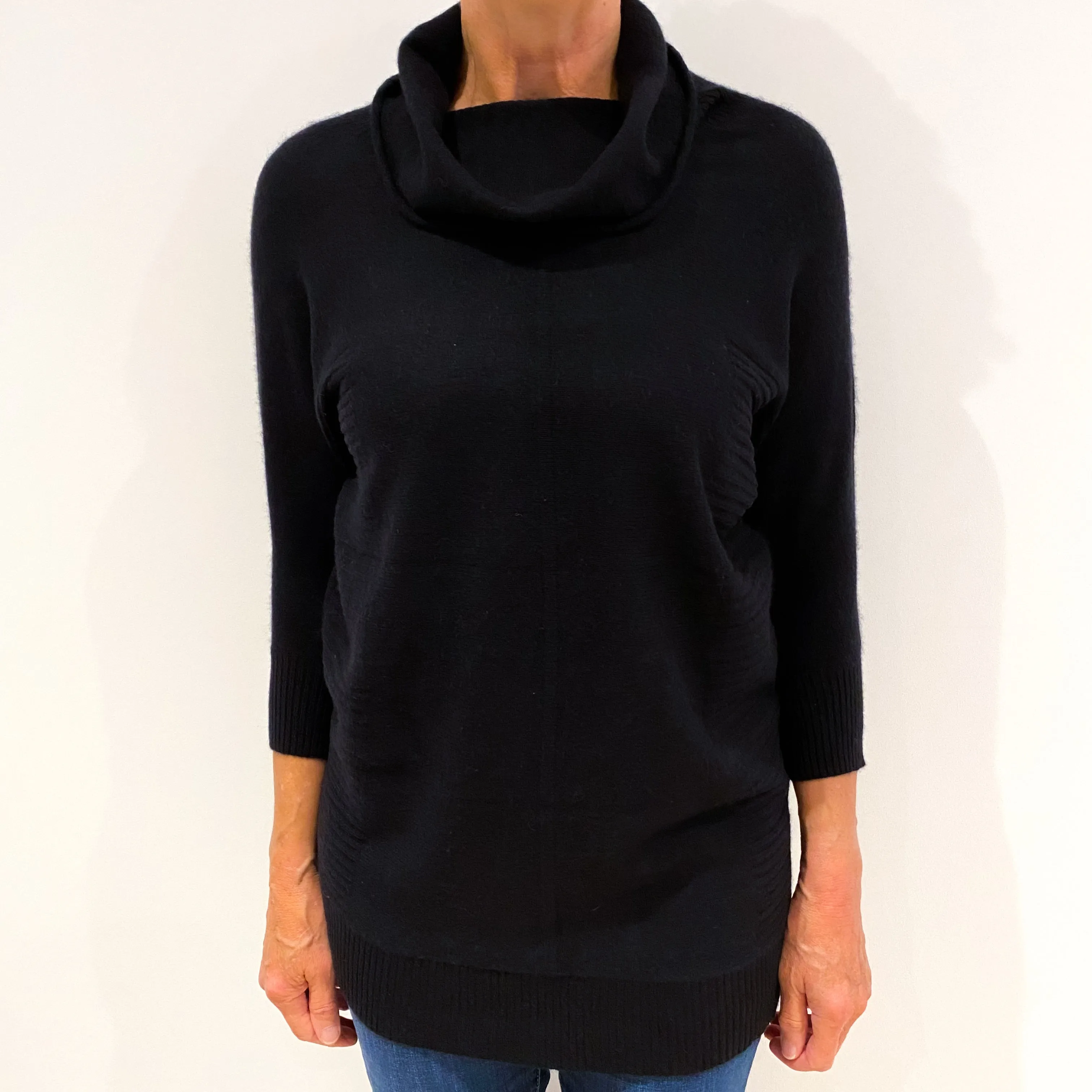 Black Slouchy Batwing Cashmere Cowl Neck Jumper Medium