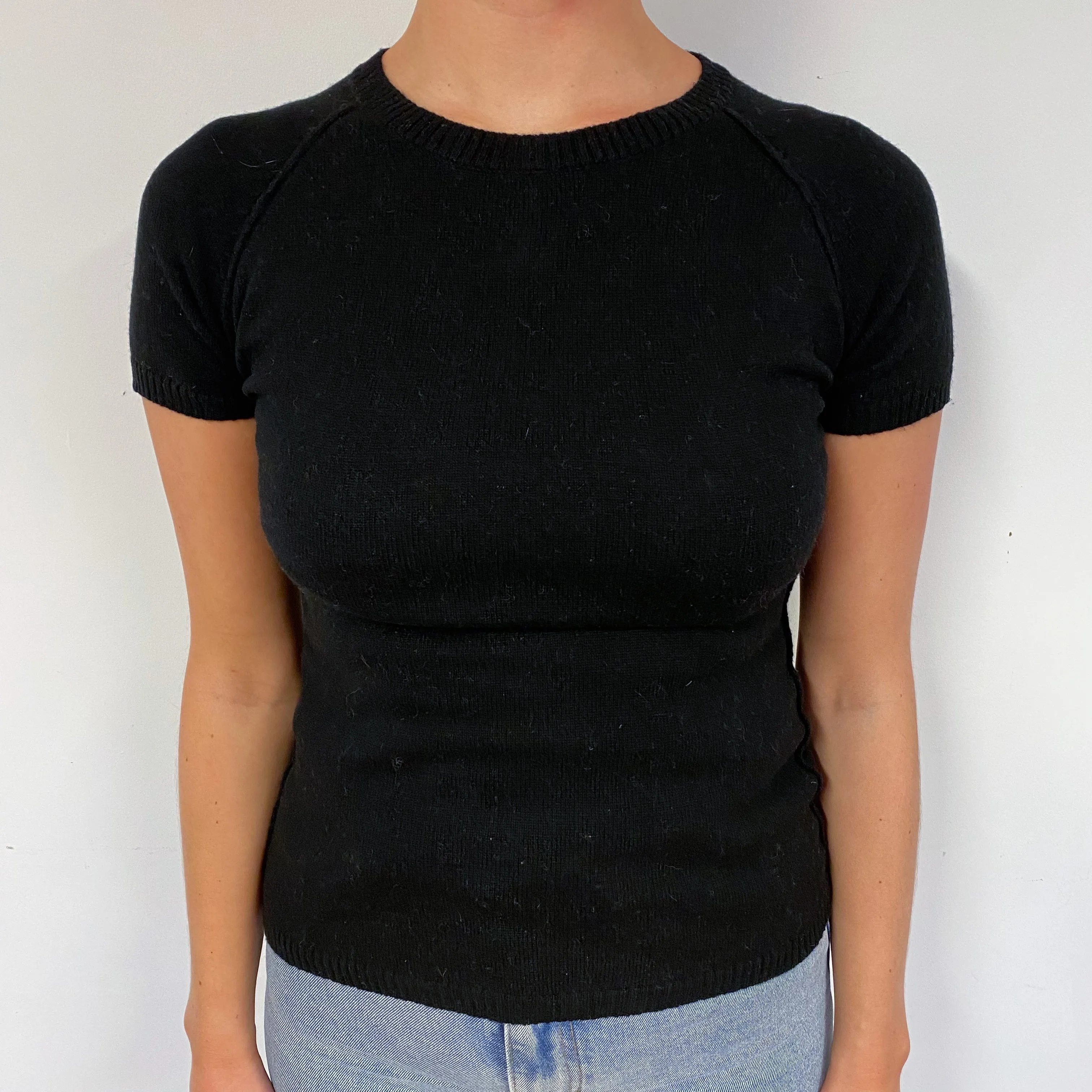 Black Zip Back Cashmere Short Sleeved Jumper Small