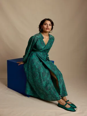 Blanche Dress in Emerald Silk