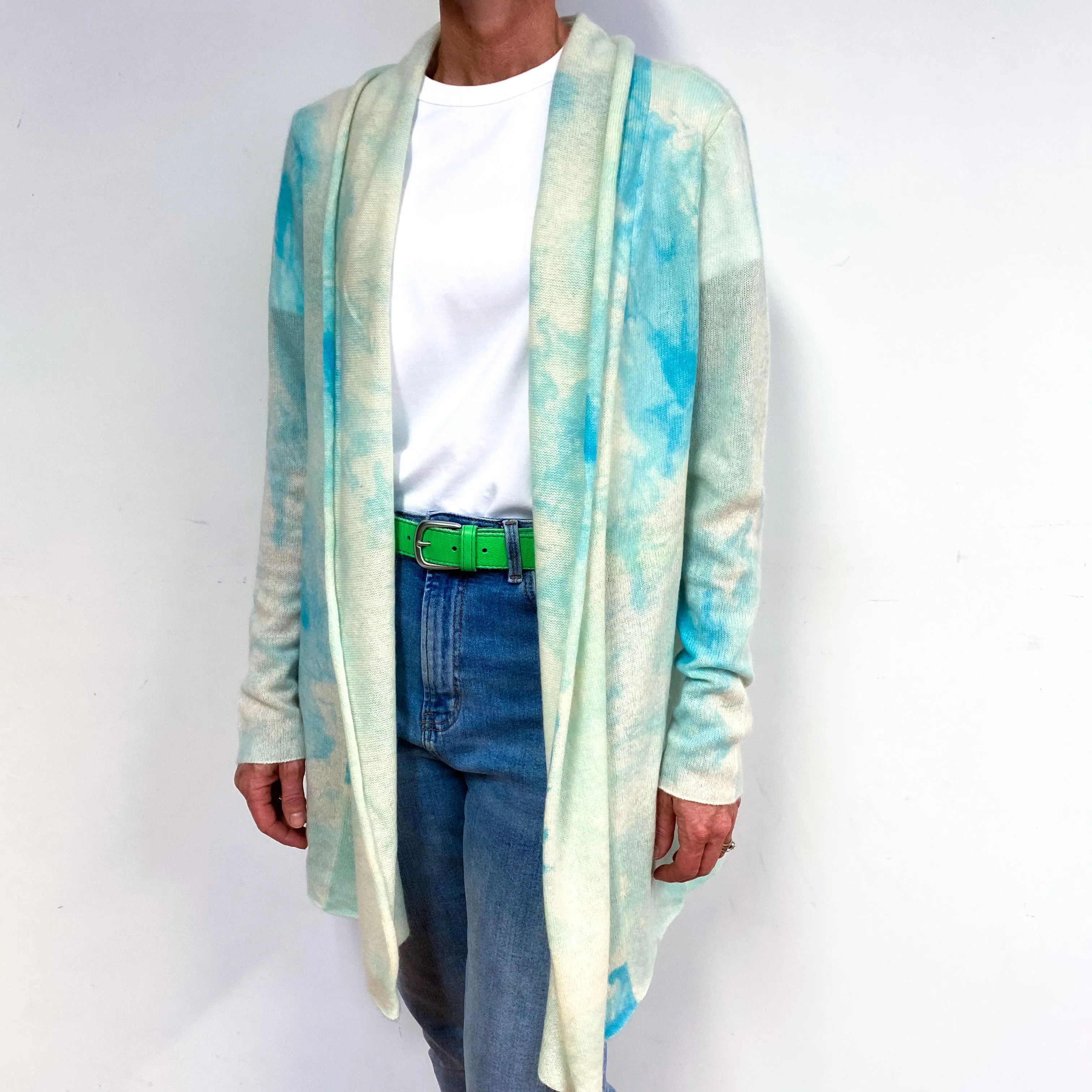 Blue Cream Tie Dye Cashmere Edge To Edge Cardigan Medium