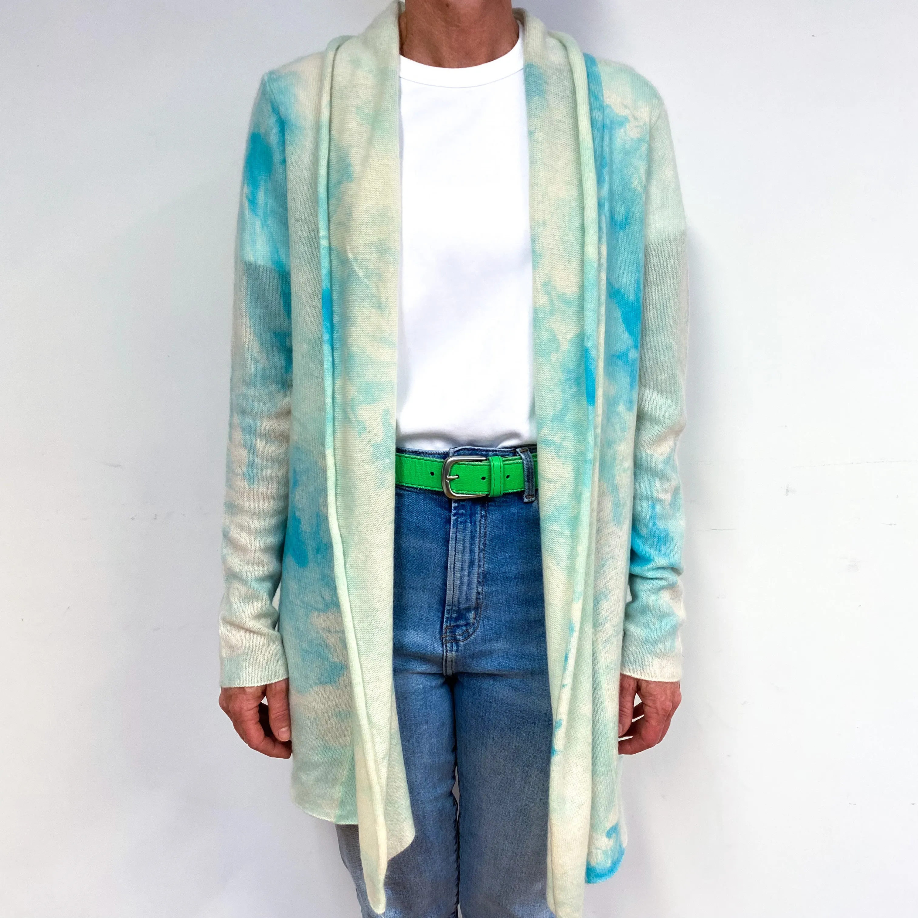 Blue Cream Tie Dye Cashmere Edge To Edge Cardigan Medium