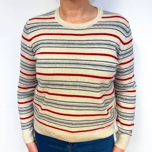 Blue Red Stripe Cashmere Crew Neck Jumper Large