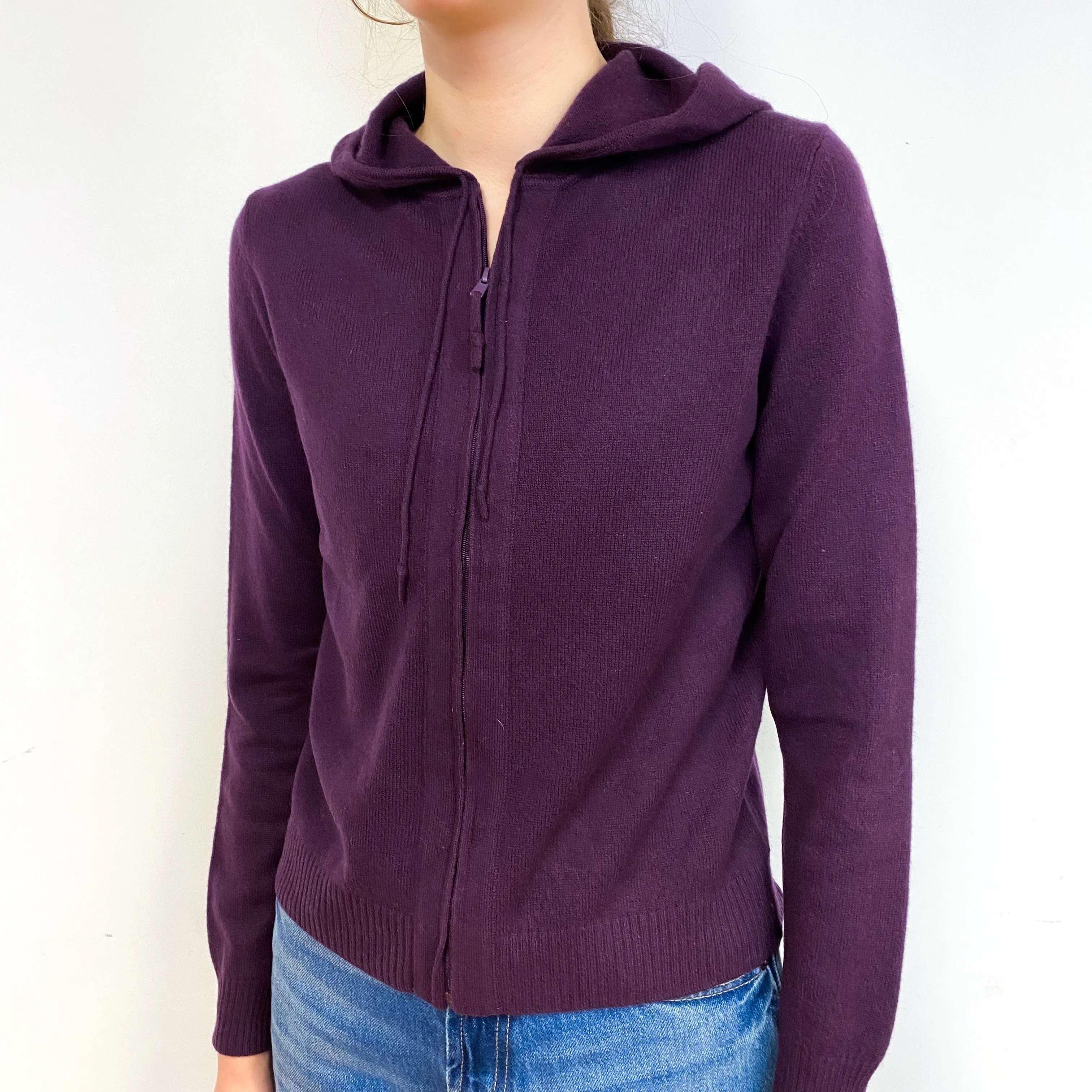 Blueberry Purple Cashmere Zip Hoodie Cardigan Extra Small