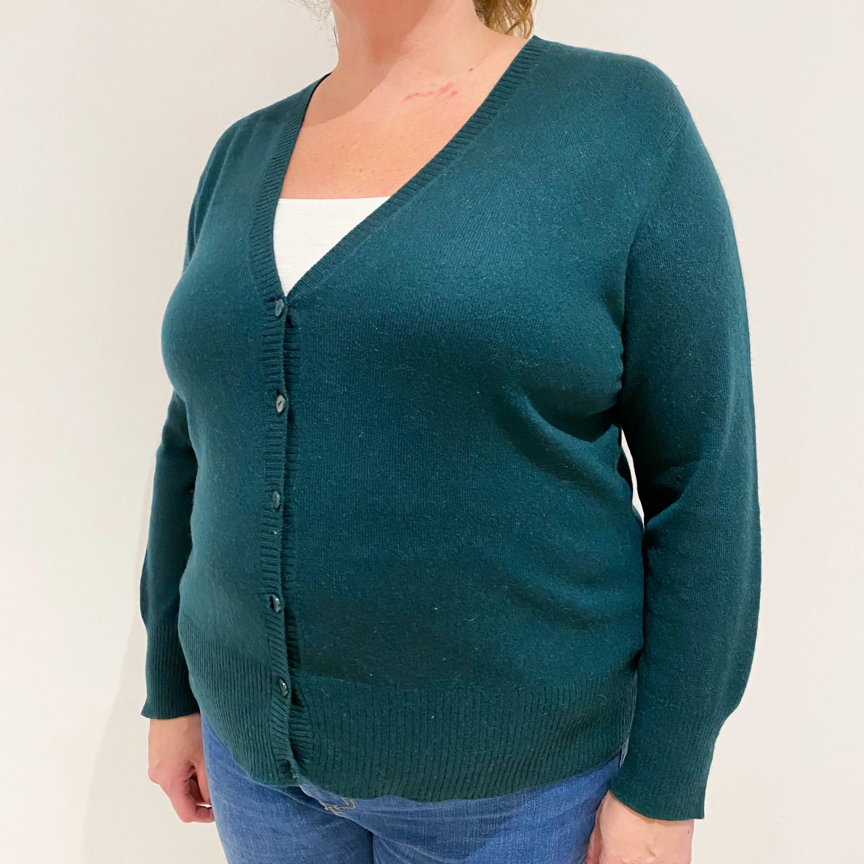 Bottle Green Cashmere V-Neck Cardigan Extra Large