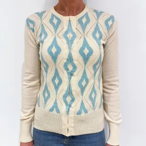 Brand New Scottish Cream Cashmere Crew Neck Cardigan Small