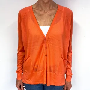 Bright Orange Super Fine Knit Cashmere Slouchy Cardigan Medium