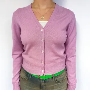 Brora Mauve Pink Cashmere V-Neck Cardigan Small