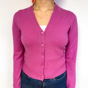 Brora Tulip Pink Cashmere V-Neck Cardigan Small