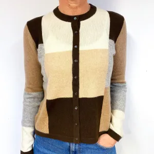 Brown Colour Block Cashmere Crew Neck Cardigan Medium