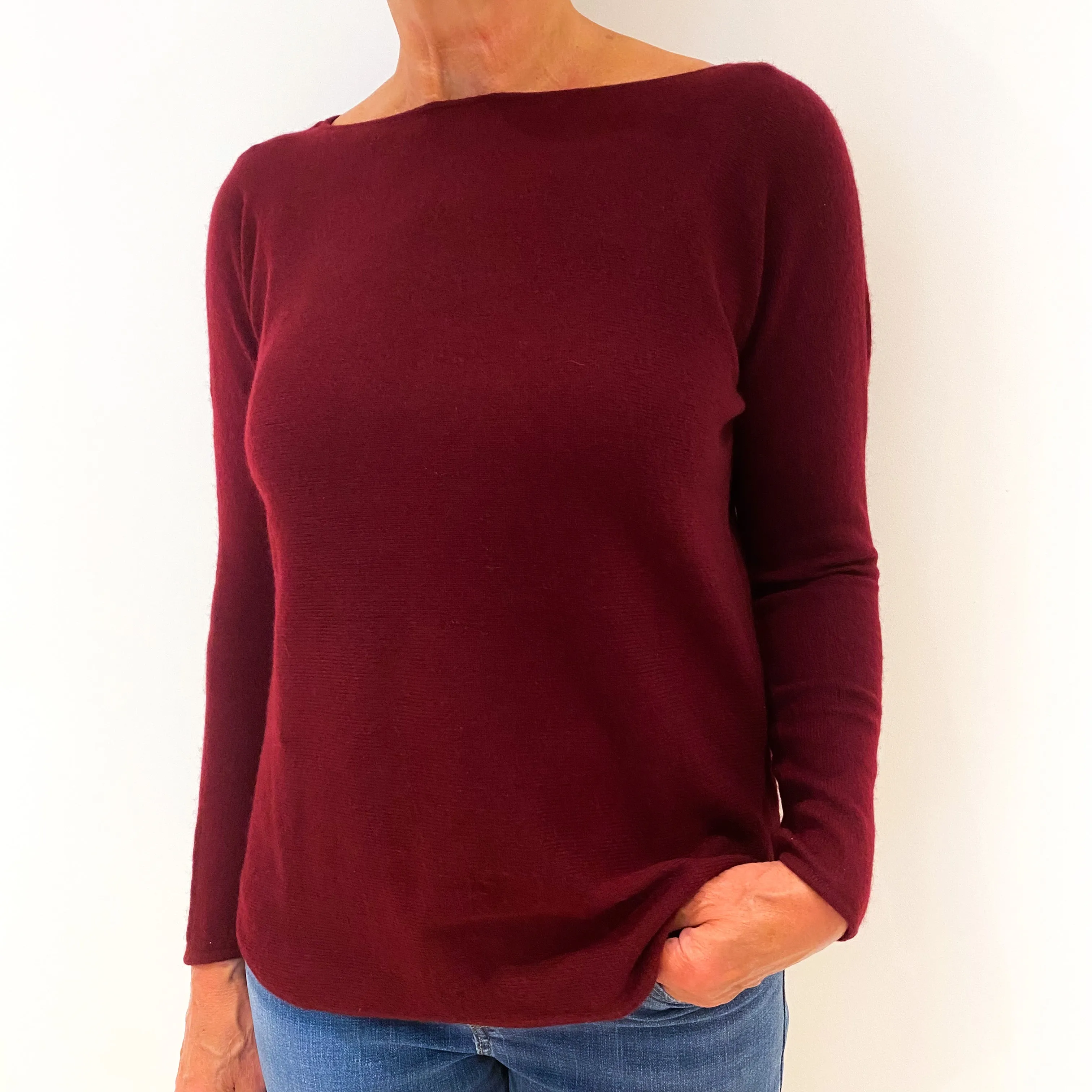 Burgundy Red Batwing Cashmere Crew Neck Jumper Medium